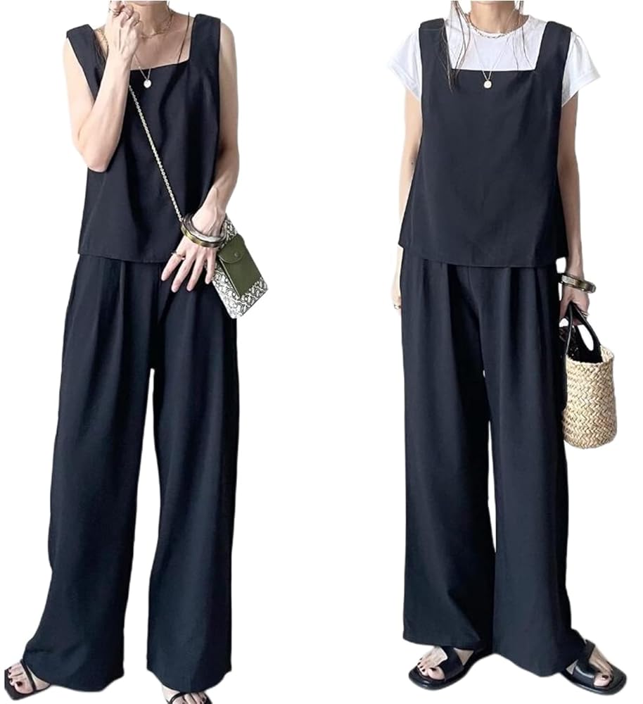 【アンミカ】レディース服3点セット おまとめ Amazon | [YUANYUAN] セットアップ ベスト+ストレートパンツ 2点